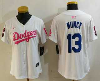 Women%27s Los Angeles Dodgers #13 Max Muncy White Pink With Patch Limited Stitched Jersey